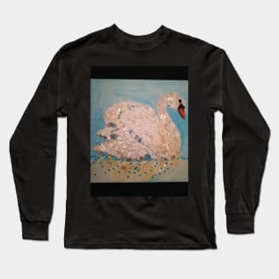 Swan button mosaic collage artwork Long Sleeve T-Shirt